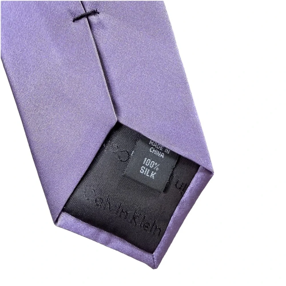 NEW CALVIN KLEIN boys' zipper tie Light Purple Solid Tie 100% Silk